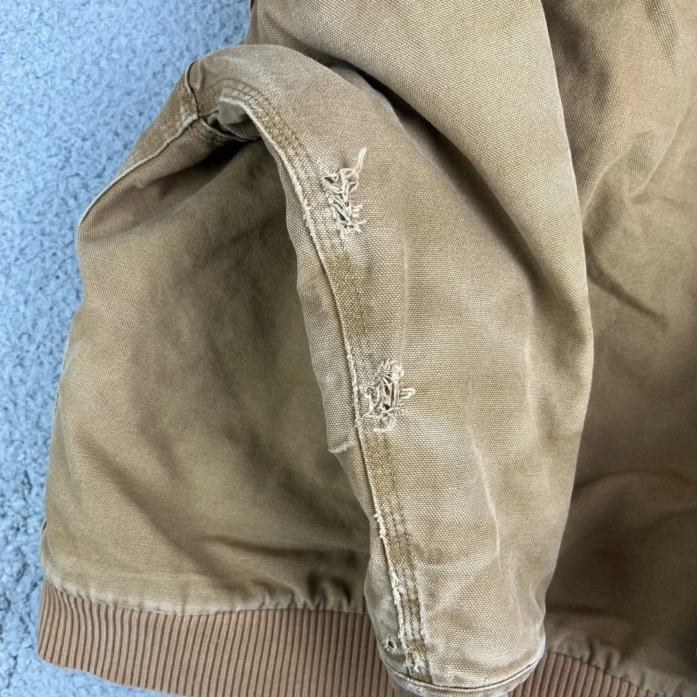Carhartt‎ Canvas Quilted Lined Jacket Tan Brown Distressed Kids Small
